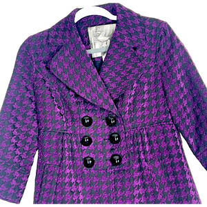 Mac & Jac Pea Coat  Womens Small Purple Black Houndstooth Jacket Retro Artsy
